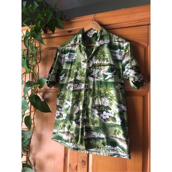 Vintage 90s Pacific Legend Airplanes & Palm Trees Hawaiian Shirt Size L - Picture 3 of 10